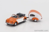 Schuco Volkswagen Beetle Cabriolet With Caravan Trailer 1960 1:87 Oranžová Bílá