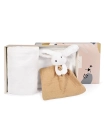 Doudou Happy Rabbit darčeková súprava so šatkou a béžovým paplónom
