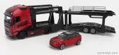Bburago Volvo Fh16 Xl 750 Euro 6 Cab Truck Car Transporter With Land Rover Range Evoque Lrx 2-door 2011 1:43 Red Met