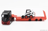Bburago Mercedes benz Actros 2 Gigaspace Truck Pianale Trasporto Bobcat Ruspa Gommata Front Loader Scraper 2016 1:43 Černá Oranžová