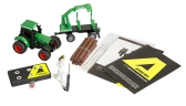 Kovový RC traktor s prívesom na drevo a nakladacím žeriavom 1:64 RTR zelený, 3 rýchlostné stupne, LED svetlá