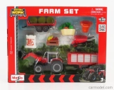 Maisto Massey ferguson Farm Set 8s.285 Tractor With Accessories 2018 1:64 červeno-sivá